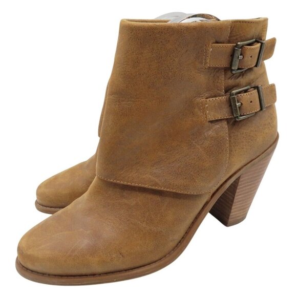 Jessica Simpson Womens 9.5 Cainn Brown Leather Double Buckle Ankle Boots Heels - Picture 1 of 12